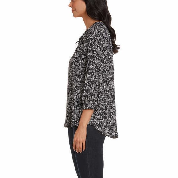 NWT Matty M Women 3/4 Sleeve Tie Front Top Black Floral Size L $50 1HL314 - Picture 3 of 3